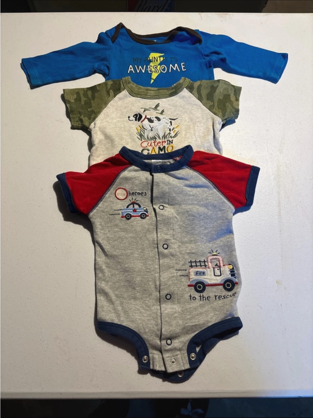 Carter's Blue, Red, Green & Gray Boys One-Piece Bodysuit Set